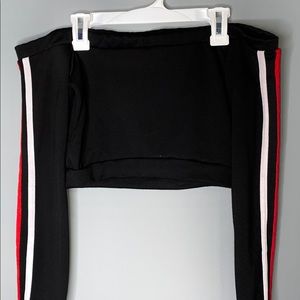 Off the shoulder striped arm top